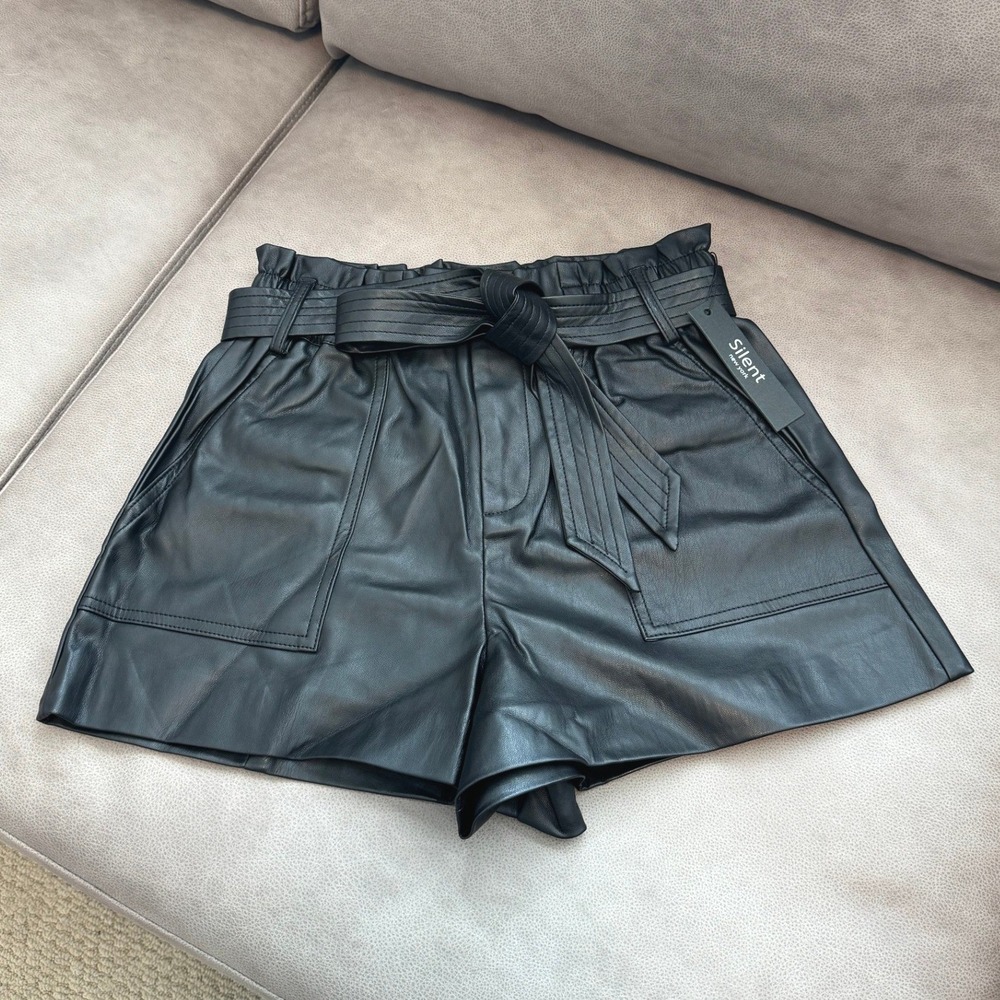 Blank NYC Silent New York Vegan Leather Paperbag Shorts Black